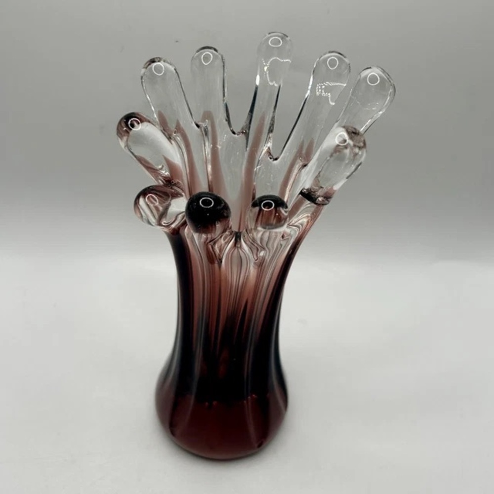 Elegant 10-Finger Vintage Flung Handmade Glass Vase with Unique Design